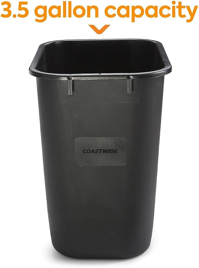 COASTWIDE Professional Indoor Trash Can Without Lid, Black Soft Molded Plastic, 3.5 Gallon - Image 2