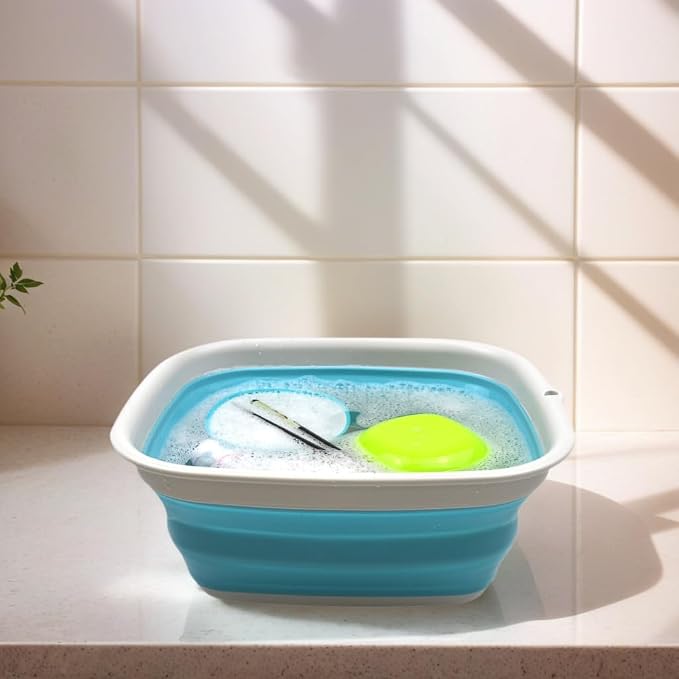 SAMMART 7.7L (2 Gallon) Collapsible Tub - Foldable Dish Tub - Portable Washing Basin - Space Saving Plastic Washtub (Bright Blue, S) - Image 2
