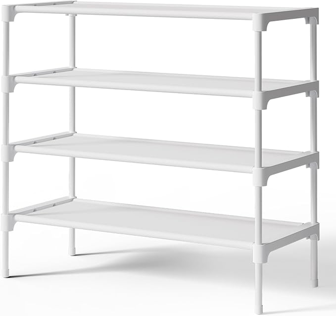 Kitsure Shoe Rack - Non-Woven Shoe Rack Shelf, Shoe Organizer for Closet, Entryway, Garage & Corridor, Stackable Shoe Shelves, 27.5" Wide - 4 Tier, White by Kitsure