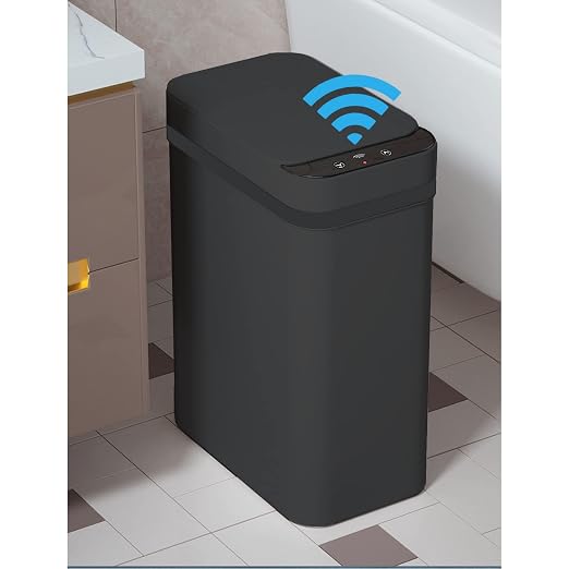 Yatmung Touchless Bathroom Trash Can - 2.5 Gallon Smart Trash Can Sensor Motion - Skinny Trash Bin with Lid - Electric, Narrow, Plastic, Auto Open - Small Slim Automatic Garbage Can (Black) by Yatmung
