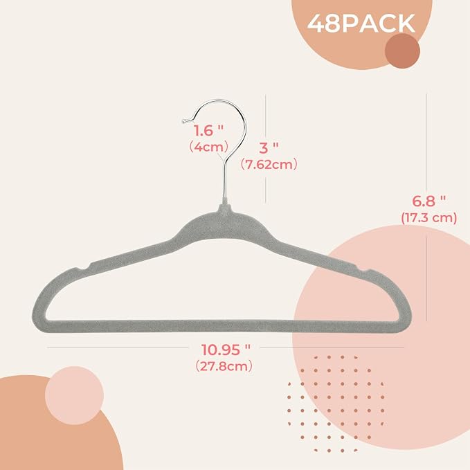 ManGotree 11" Baby Velvet Hangers, Non-Slip Infant Coat Hangers, Ultra-Thin Toddler Felt Hanger with 360° Swivel Hook, Space Saving Children's Hanger for Kids Clothes, 48 Pack (Grey) - Image 6