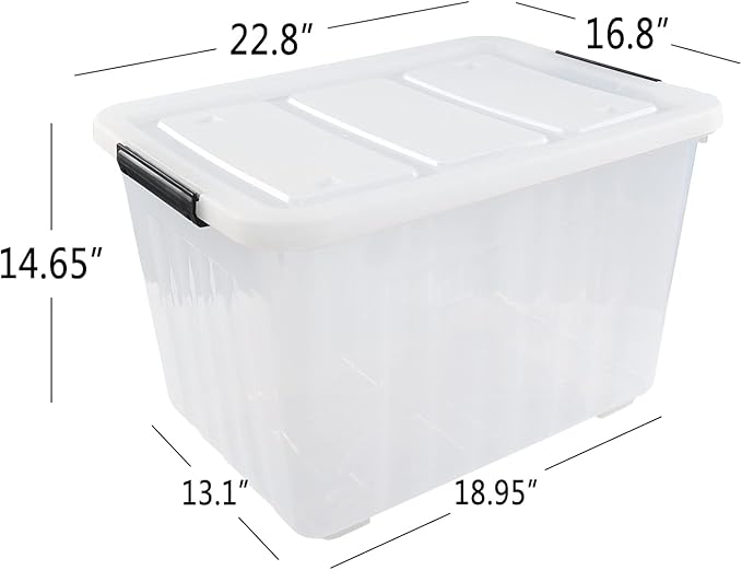 70 Qt Stackable Plastic Storage Bins with Lids, 4 Pack, See-Through Organizing Containers Box, Durable Nestable Containers Organize Shoes Closet Shelves Clothes Blankets Towels, Clear