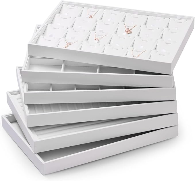 Oirlv Premium White Leather Stackable Jewelry Tray Flat Jewelry Organizer Tray for Jewelry Accessory Trade showcase - Image 6