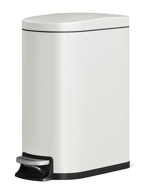 Garvee 13 gal / 50 L Metal Kitchen Trash Can with Lid, Slim Rustproof Garbage Can, Large Step-on Trash Bin with Inner Bucket, Rear Handle, Soft Close Lid, White by Garvee