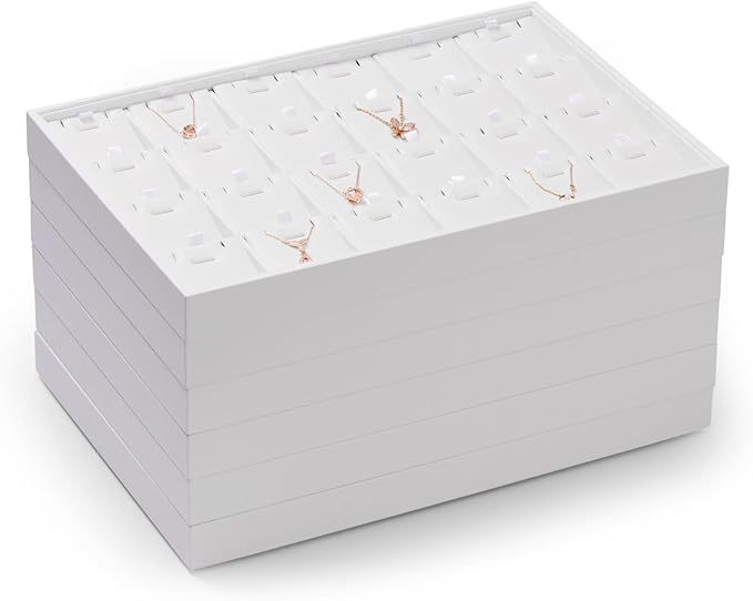 Oirlv Premium White Leather Stackable Jewelry Tray 24 Grid Jewelry Drawer Organizer Trays Rings Earrings Storage - Image 8