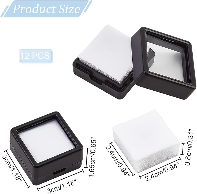 BENECREAT 12 Pcs Black Gemstone Display Box with Clear Top 1.18 Inches Square Jewelry Box for Gift Wrapping, Displaying Gemstones, Crystal Diamond Accessories - Image 2