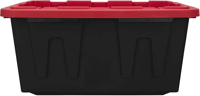 27 Gal Industrial Tote,2 Pack Plastic Storage Bins with Lids Tough Large Storage Bin,Black with Red Lid Plastic Storage,Stackable & Nestable for Garage, Basement, or Outdoor (2 Pack) - Image 8