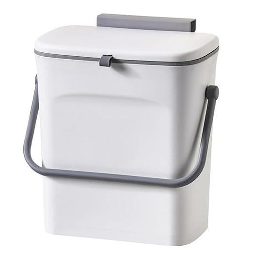 LALASTAR Small Trash Can with Lid, Kitchen Compost Bin for Countertop or Under Sink, Plastic Hanging Waste Basket for RV/Office/Bedroom/Dorm, Mountable, 9L/2.4 Gal, White by LALASTAR