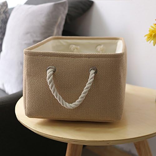 TheWarmHome Decorative Basket Rectangular Small Storage Basket Fabric Storage Bin Organizer Basket with Handles for Clothes Storage (Beige, 11.8L×7.9W×5.2H inch) - Image 8