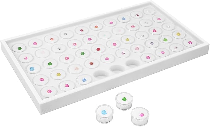 Ikee Design 50 White Foam Gem and Bead Storage Jars Showcase Stackable Display Tray Storage Box for Collectibles, Home Organization, 14.75 W x 8.25 D x 1 H in by IkeeDesign