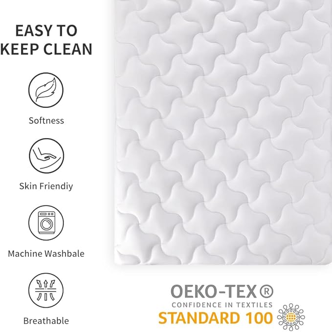 SLEEP ZONE Cooling Mattress Topper Queen Mattress Pad, Quilted Fitted Mattress Cover, Machine Washable, Soft Fluffy Down Alternative, Deep Pocket 8~21 inch (White, Queen)