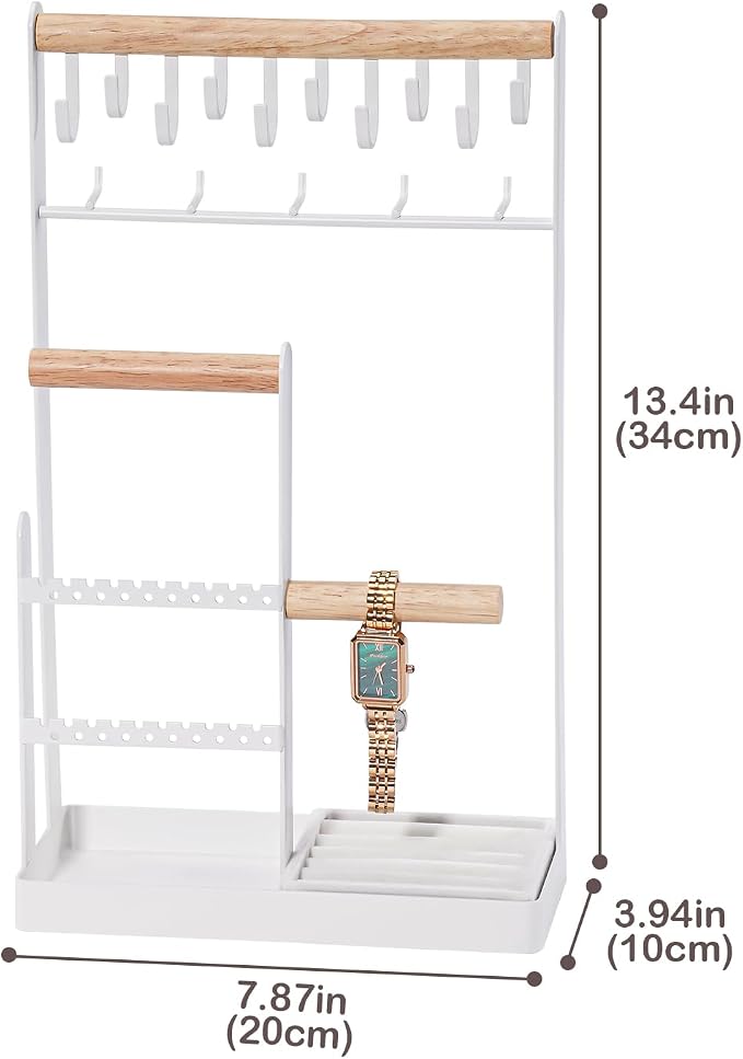 ProCase Jewelry Organizer Jewelry Stand Jewelry Holder Organizer, 4-Tier Necklace Organizer with Ring Tray, Large Aesthetic Jewelry Tower Storage Rack Tree for Bracelets Earrings Rings -Large, White - Image 5