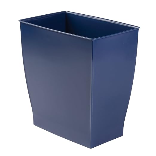 iDesign Small Plastic Bathroom Trash Can, Slim Rectangle Garbage Bin for Bedroom, Office, Dorm, Navy Blue by iDesign