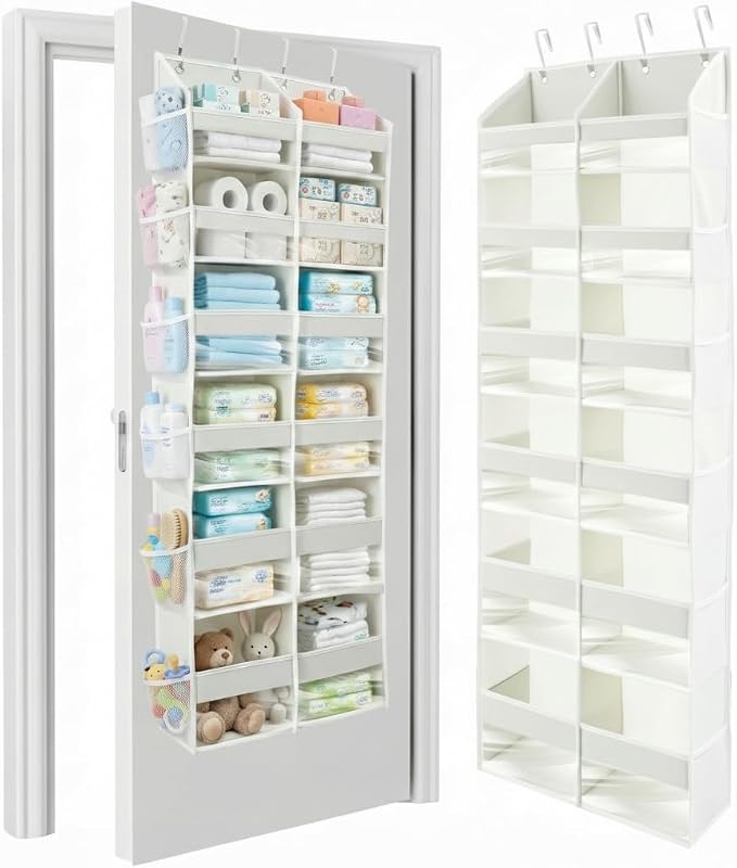 HOMELUX THEORY UPGRADED 6 Tiers Over The Door Organizer Hanging - 100D EXTRA THICK & 50lbs HUGE CAPACITY, 12 Side Mesh Pockets Over The Door Shoe Organizer, Hanging Closet Organizer (Ivory, XL) by HomeluxTheory