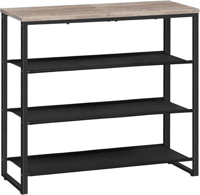 HOOBRO Shoe Rack, 4 Tier Shoe Storage Organizer with 3 Oxford Fabric Shelves and Top Panel, Holds 12-16 Pairs of Shoes for Entryway and Closet, Industrial, Greige BG47XJ01G1 by HOOBRO