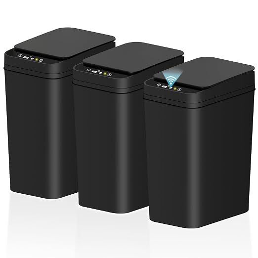 jinligogo 3Pack Bathroom Small Trash Can with Lid, 2.6 Gallon Touchless Automatic Garbage Can Slim Waterproof Motion Sensor Smart Trash Bin for Bedroom, Office, Living Room-Black by SecureSpacesCleanerPlaces
