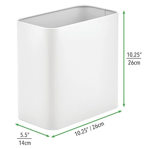mDesign Metal Wastepaper Bin — Compact Rectangular Bathroom Bin — Rubbish Basket for Home and Office — White - Image 3