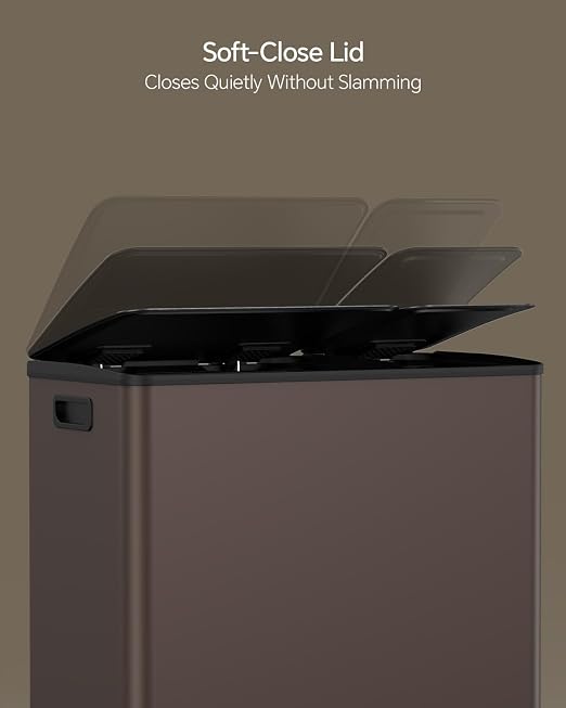 Lovewind Dual Trash and Recycling Bins for Kitchen, 13+6 Gallon Stainless Steel Garbage and Recycle Bin Combo for Large Families, Dual Trash Can with Soft Close Lid & Magnetic Stickers, Brown - Image 5