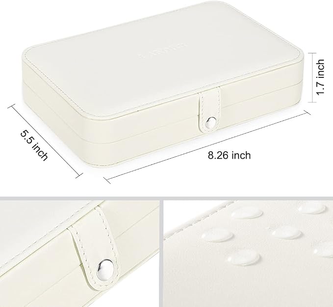 LANDICI Small Jewelry Box for Women Girls, PU Leather Travel Jewelry Case, Portable Jewelry Organizer Storage Holder Display for Ring Earrings Necklace Bracelet Bangle Men Kids Gift, White - Image 6