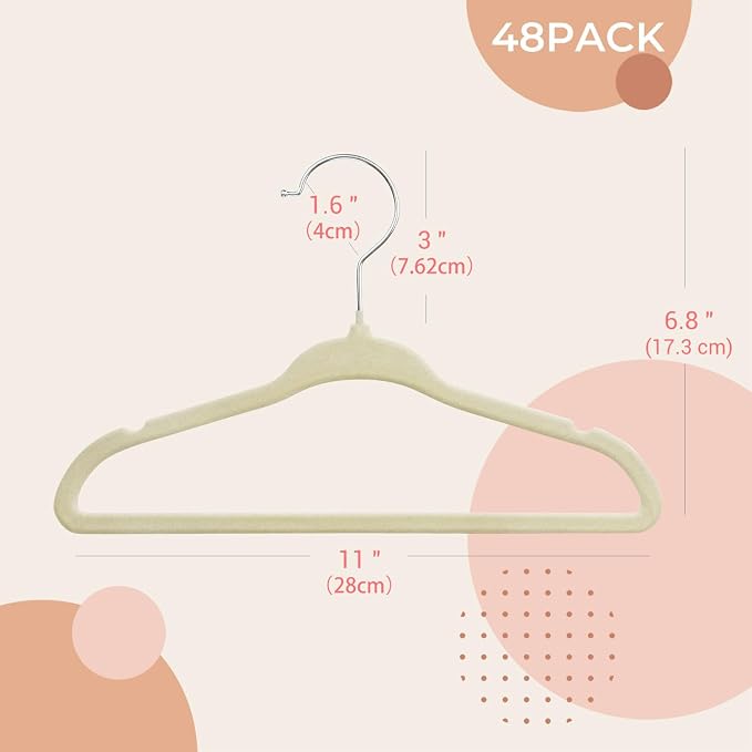 ManGotree 11" Baby Velvet Hangers, Non-Slip Infant Coat Hangers, Ultra-Thin Toddler Felt Hanger with 360° Swivel Hook, Space Saving Children's Hanger for Kids Clothes, 48 Pack (Beige) - Image 6