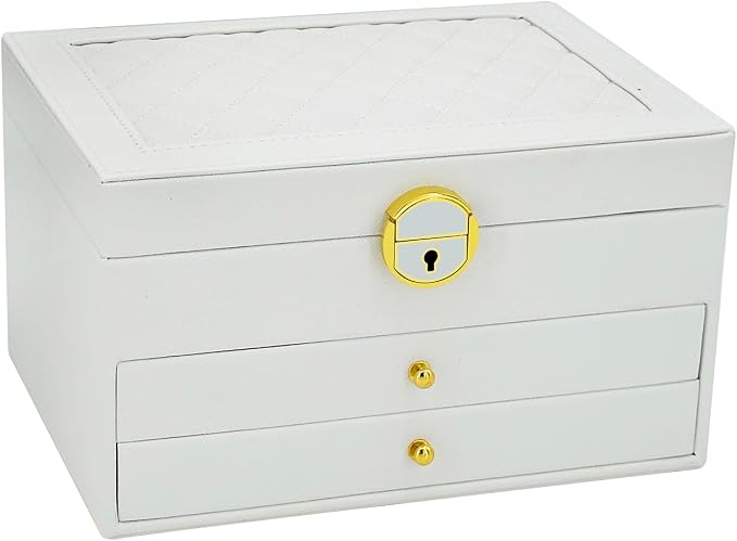 KOOAAICCHI Jewelry Box for Women, 3-Layer Jewelry Organizer, Jewelry Storage Case PU Leather for Earrings, Bracelets, Ring, Necklaces-White by KOOAAICCHI