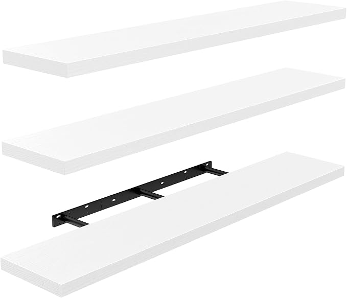 AMADA HOMEFURNISHING 47.2" L Floating Shelves, Wall Shelves Set of 3 for Bathroom/Living Room/Bedroom/Kitchen, White Floating Shelves for Wall Decor with Invisible Brackets - AMFS55W by AMADAHOMEFURNISHING