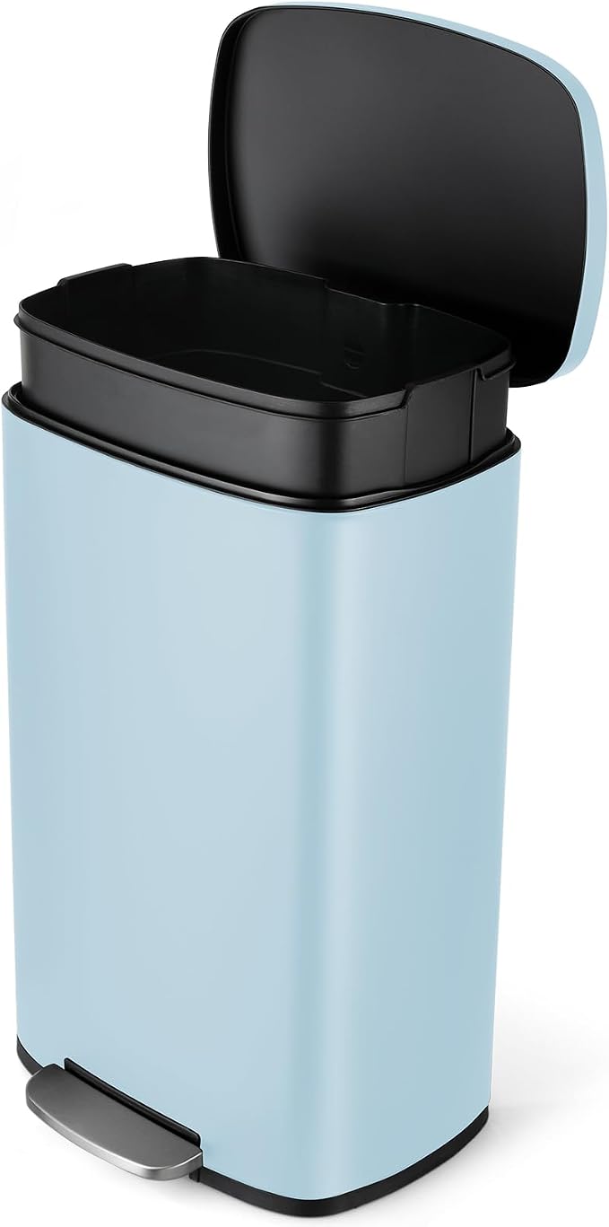 8 Gal Kitchen Trash Can, 30L Recycling or Garbage Bin, Brushed Stainless Steel Waste Basket, Soft&Quiet Close Dustbin, with Step-On Pedal, Removable Inner Bucket, for Home, Office, Living Room by ComfyCorner