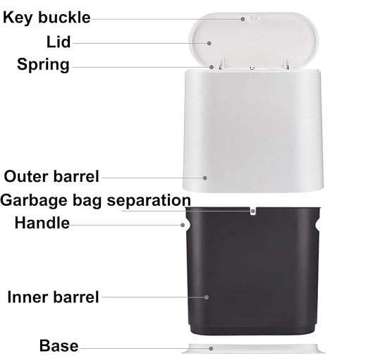 Sooyee 10 Liter Rectangular Plastic Trash Can Wastebasket with Press Type Lid,2.4 Gallon Garbage Container Bin for Bathroom,Powder Room,Bedroom,Kitchen,Craft Room,Office (Black) - Image 7