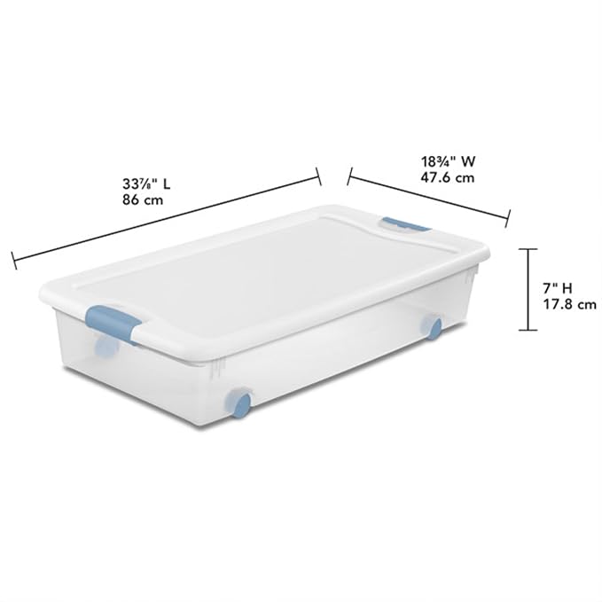 Sterilite 4-Pack 56 Quart Wheeled Latching Box, Underbed Clear Plastic Storage Organizer - Under Bed Rolling Container Bin with Lid and Wheels for Home or Dorm Bedrooms and Closets - Image 3