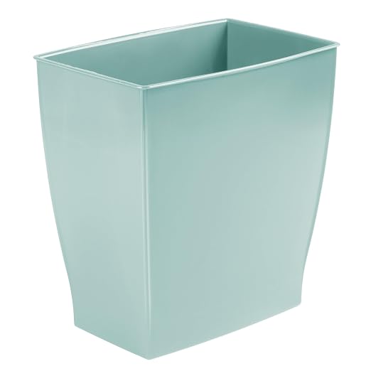iDesign Small Plastic Bathroom Trash Can, Slim Rectangle Garbage Bin for Bedroom, Office, Dorm, Soft Aqua Blue by iDesign
