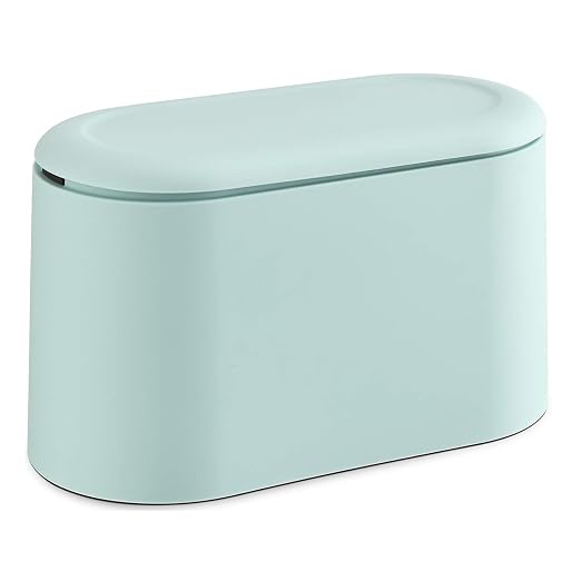 SUBEKYU 0.5 Gal Mini Countertop Trash Can with Lid for Desktop, Small Garbage Can for Office, Tiny Wastebasket, Plastic, Light Green by SUBEKYU