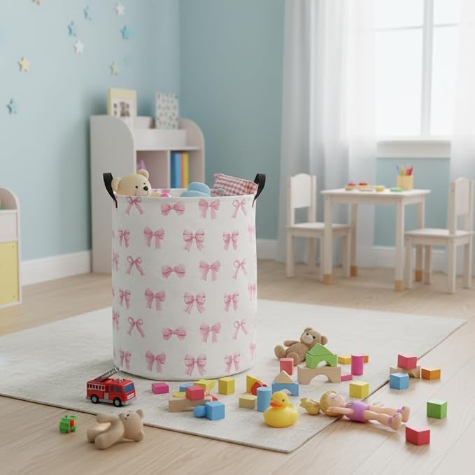 Baby Laundry Hamper kids laundry Basket Waterproof Laundry Bag for Bedroom Toy Clothes Organizer Room Décor(Bowknot) - Image 4