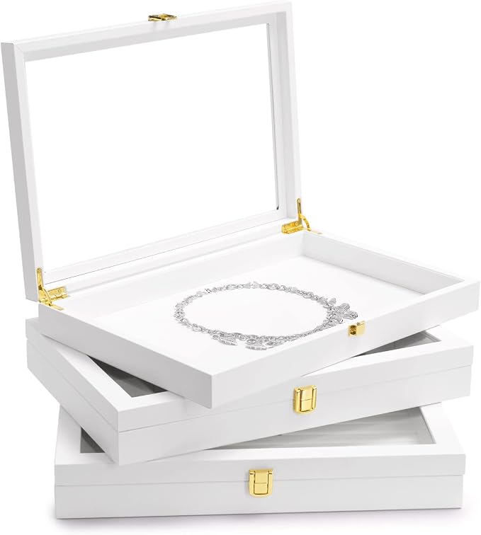 Oirlv Premium Blue Leather 24 Grid Jewelry Tray with Transparent Lid Earrings Rings Organizer Box Stackable Jewelry Box Drawer Inserts Women Gift - Image 8