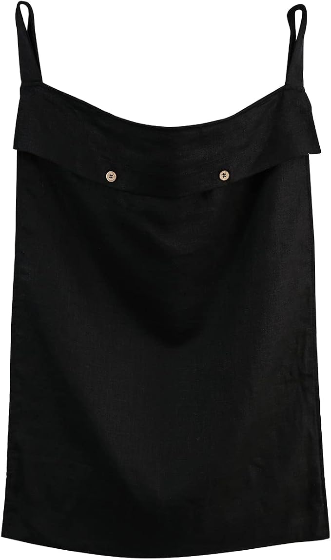 Linen Hanging Laundry Bag, 100% Linen Over The Door Laundry Hamper with Buttons and Zipper, Space Saving Door Hampers for Laundry Dirty Clothes Home Travel, Black by HSOFTIFY