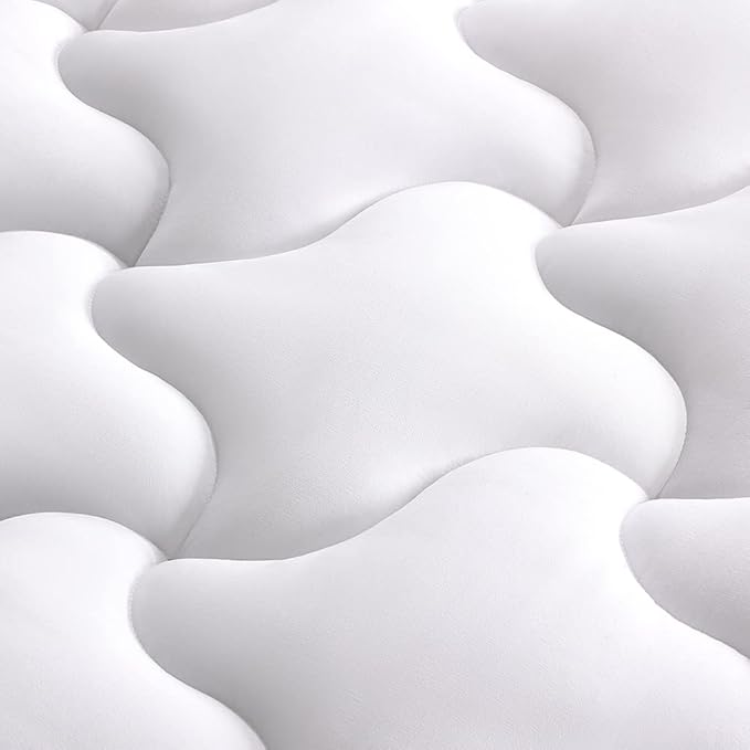 SLEEP ZONE Cooling Mattress Topper Short Queen Mattress Pad, Quilted Fitted Mattress Cover, Machine Washable, Soft Fluffy Mattress Protector, Deep Pocket 8~21 inch(White, Short Queen)