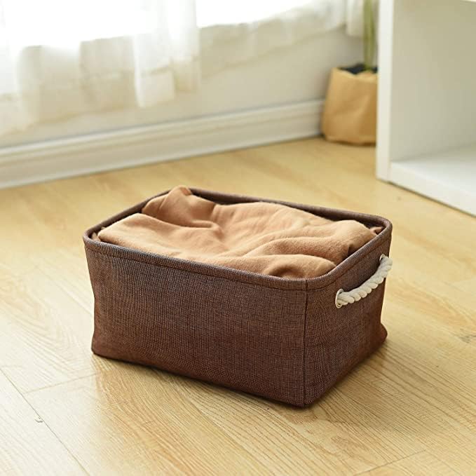 TheWarmHome Fabric Storage Basket for Home, Shelf, Closet - Canvas Bin for Dog Toys and Baby Items (Brown, 1 Pack, 13.8L9.8W6.7H) - Image 6