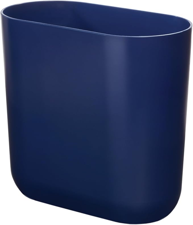 iDesign Small Slim Plastic Bathroom Trash Can, Garbage Can for Bedroom, Office, Desk, Dorm, Navy Blue by iDesign