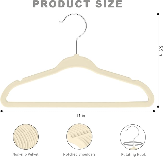 BAGAIL 50 Pack Kids Velvet Hangers 11 Inches Children's Clothes Hangers Non-Slip Baby Hangers for Infant/Toddler (Ivory) - Image 2