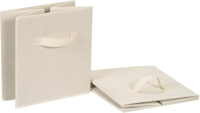 Amazon Basics Collapsible Fabric Storage Cube Bins Organizer with Handles for Organization and Organizing Solution, 13"x13"x13", Beige, 6-Pack - Image 4