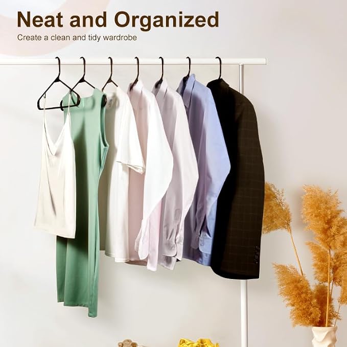 HOUSE DAY Black Plastic Hangers 50 Pack, Plastic Clothes Hangers with Built-in Hooks, Durable and Strong Plastic Coat Hangers for Closet, Space Saving Clothing Hanger for Shirts, Coats, Skirt, Dress - Image 8