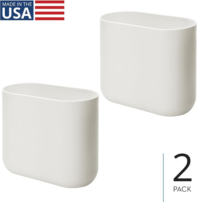 iDesign Small Slim Plastic Bathroom Trash Can, Garbage Can for Bedroom, Office, Desk, Dorm, 2-Pack, Coconut White - Image 2
