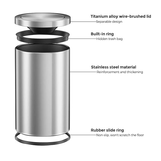 Brushed Nickel Bathroom Trash Can,Stainless Steel Garbage Can with Fild Lid,Small Trash Can for Bedroom,Hotel,Office,Laundry(Sliver) - Image 6