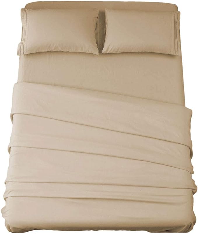 SONORO KATE Bed Sheet Set Super Soft Microfiber 1800 Thread Count Luxury Egyptian Sheets 16-Inch Deep Pocket，Wrinkle and Hypoallergenic-4 Piece (Taupe, Queen)