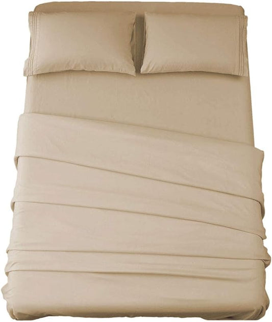 SONORO KATE Bed Sheet Set Super Soft Microfiber 1800 Thread Count Luxury Egyptian Sheets 16-Inch Deep Pocket，Wrinkle and Hypoallergenic-4 Piece (Taupe, Queen)