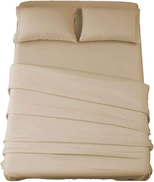 SONORO KATE Bed Sheet Set Super Soft Microfiber 1800 Thread Count Luxury Egyptian Sheets 16-Inch Deep Pocket，Wrinkle and Hypoallergenic-4 Piece (Taupe, King)