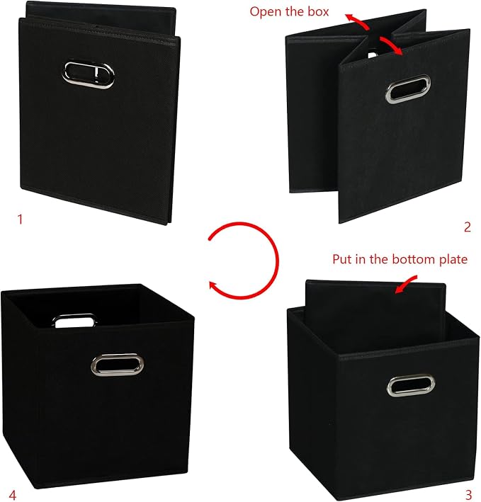 Fabric storage bins Cubes, Fabric Cube Organizer with Handle, Foldable Cube Bins for Cloth or Accessary Storage, 11x11x11, Set of 12, (Black) - Image 6