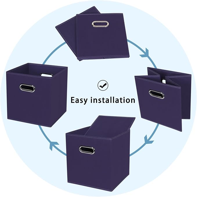 Black Fabric Cubby Storage Bins,13x13x13 Inches ,Cube Organizer Bin Foldable Storage Boxes with Dual Handles Fabric Organizer Box and collapsible Storage basket,Set of 6,Navy Blue - Image 6
