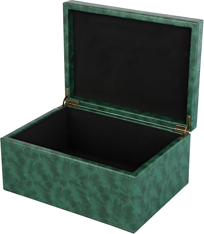 HofferRuffer Faux Leather Decorative Box, Large Wooden Structure Keepsake Box Accessory Organizer Jewelry Organizer with Hinged Lid, Storage Container for Home or Office (Dark Green) by HofferRuffer