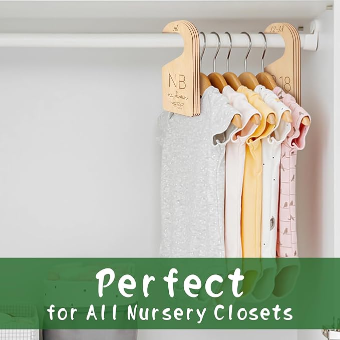 Wooden Baby Closet Dividers - 8 Pcs Double-Sided Design for Newborn Nursery Room Wardrobe Storage by Months Size - Perfect Toddler Clothes Organizer (Olive-1) - Image 7