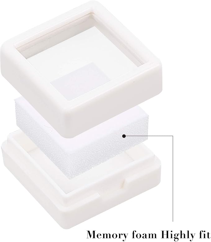 BENECREAT 36PCS White Gemstone Display Box Mini Square Acrylic Jewelry Box Container 1.2x1.2x0.6 with Clear Top Lids and Sponge for Festival Gems,Jewelry Packing - Image 4
